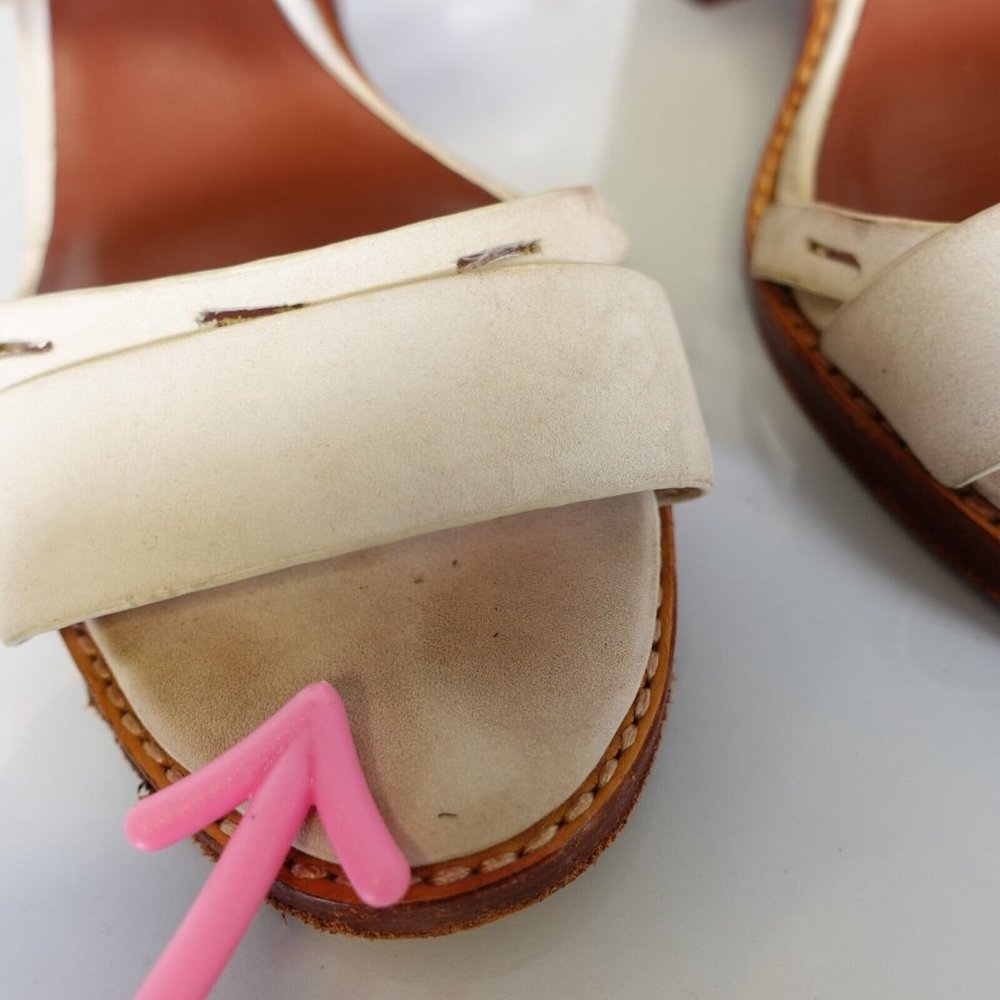 Elegant Leather Tan and Cream Women's Heels - Picture 12 of 15
